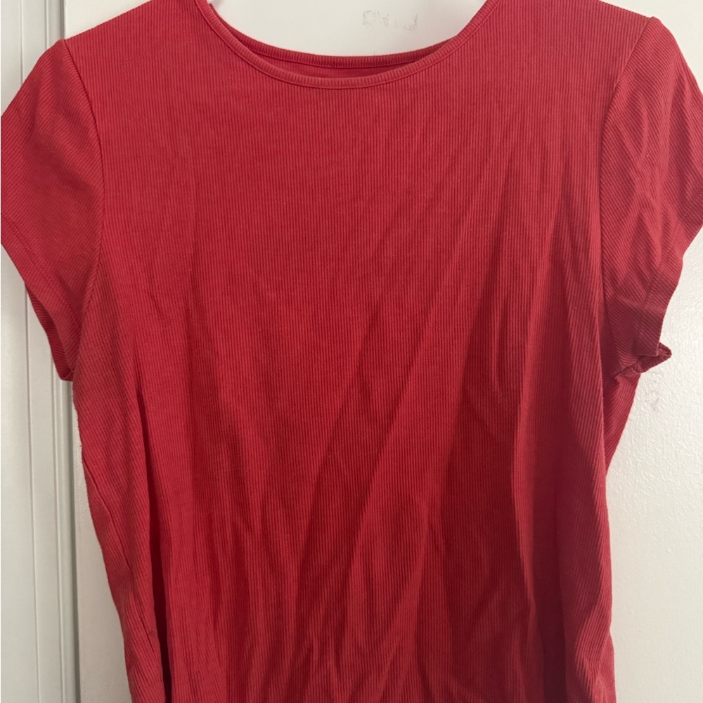 American Eagle Outfitters Red Ribbed Short Sleeve Tee